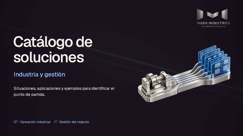 Portada del Catálogo de soluciones de Mark Industries: industria y gestión.